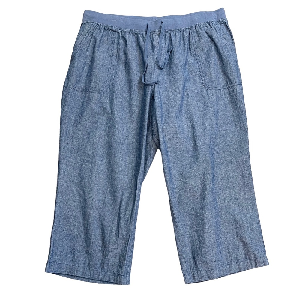 CJ Banks Chambray Cropped Capri Pants Blue Drawstring, New w/ Tags, Size 2X
